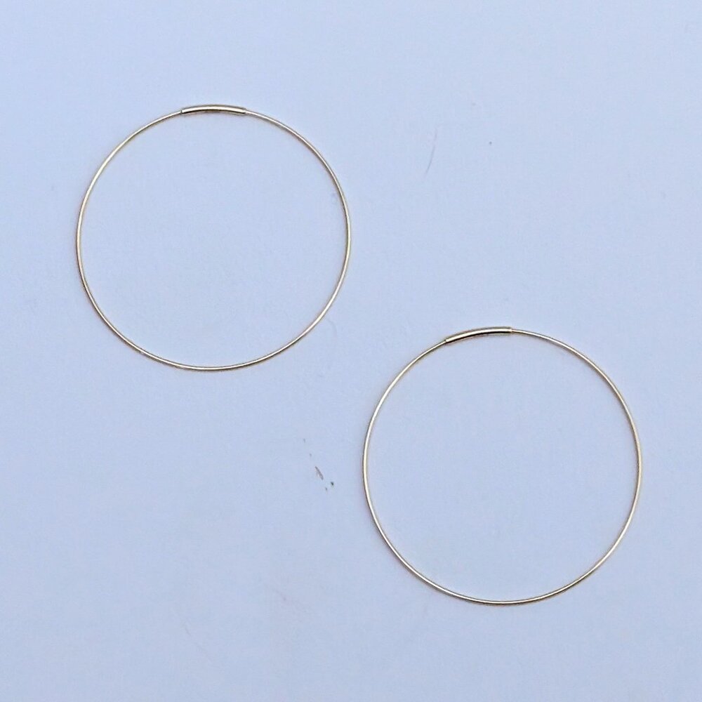 Vintage Solid 14K Yellow Gold 1 9/16" Top Diameter Hoop Pierced Earrings